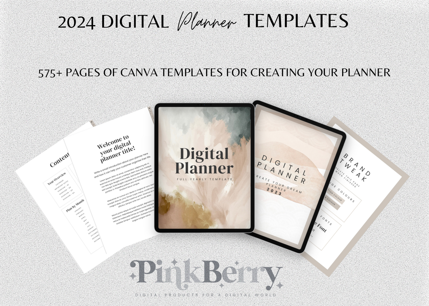 Digital Planner Canva Templates For 2024--575 Page Customizable White Label Digital Planner Template Plus Bonus Printable Planner Template- PLR
