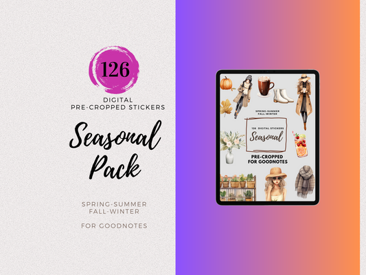 Digital Stickers For GoodNotes- Seasonal Pack Digital Stickers- All 4 Seasons | 126 Pre-Cropped Digital Planner Stickers