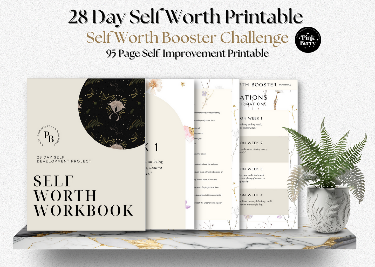 Self Development Printable- 28 Day Self Worth Printable Workbook- Self Love Journa