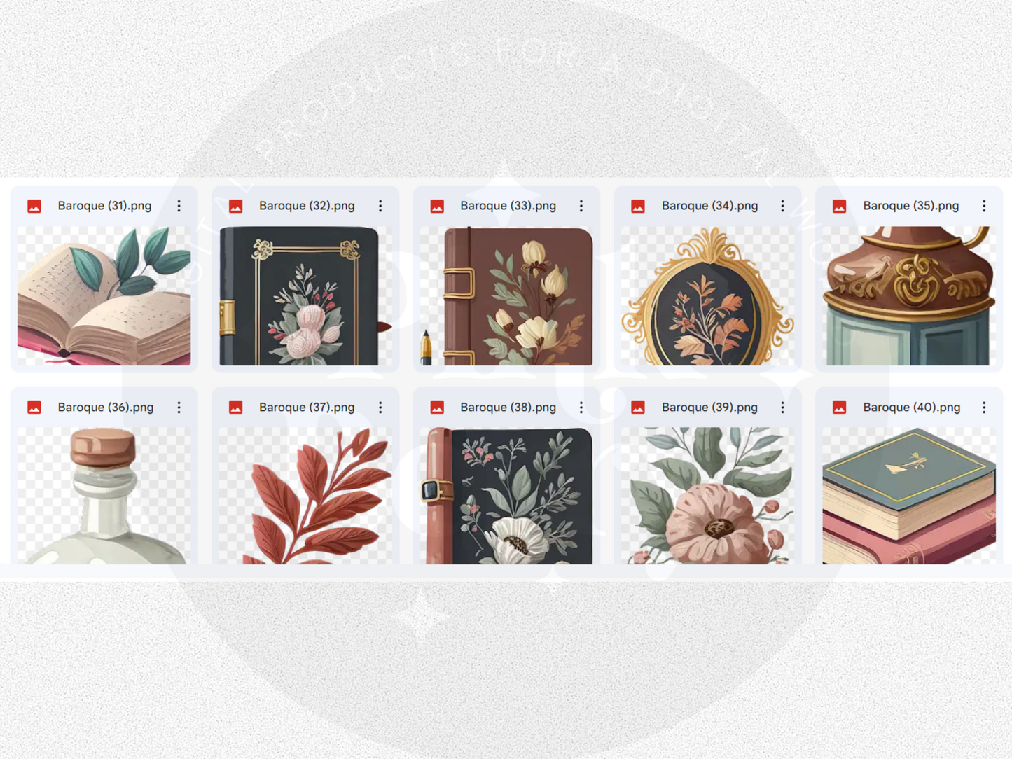 Baroque Library Digital Pre-Cropped Digital Planner Stickers For Goodnotes- 49 Digital Stickers