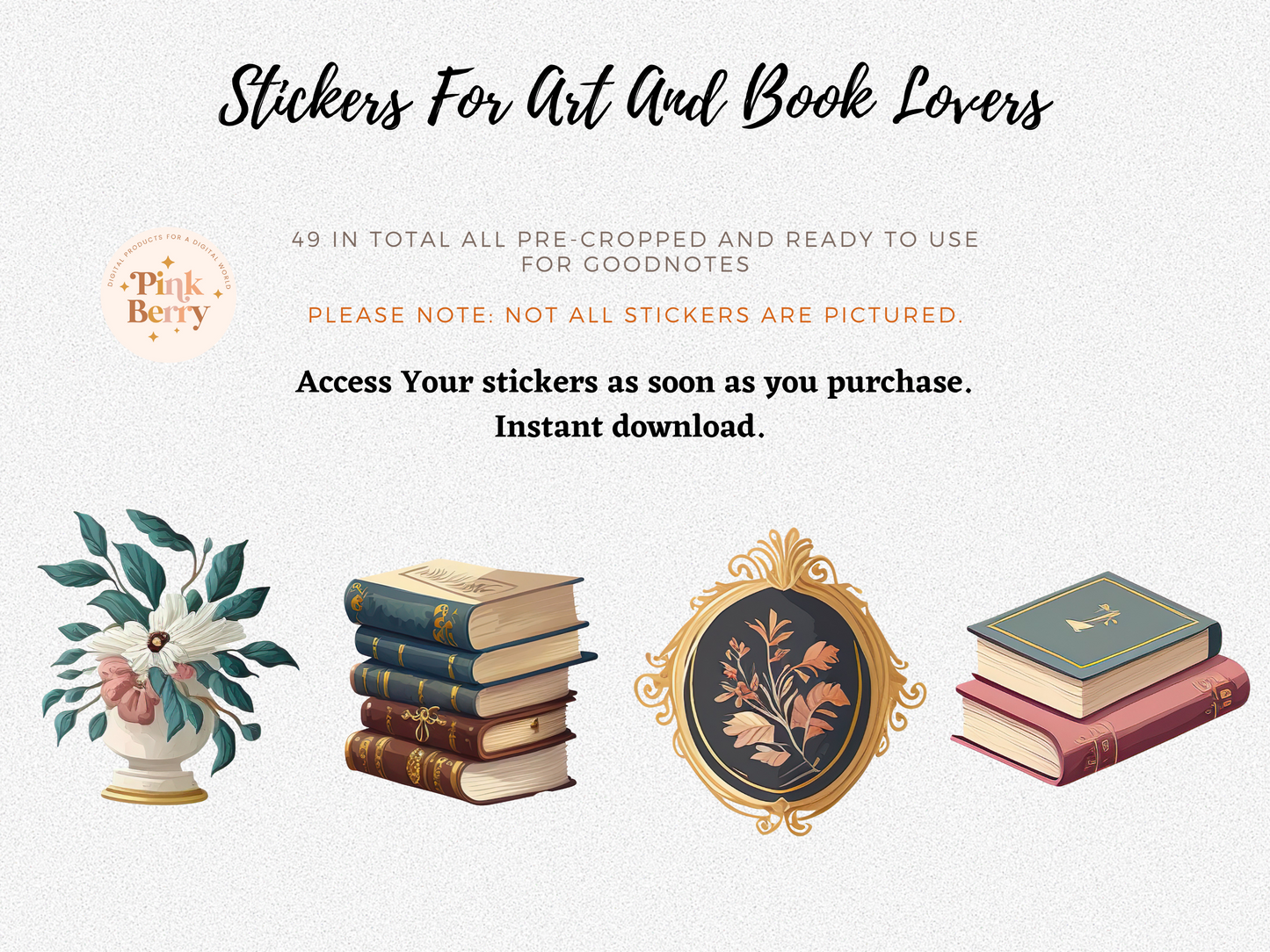 Digital Sticker Set- Baroque Library/ Book Worm Digital Pre-Cropped Digital Planner Stickers For Goodnotes- 110 Digital Stickers
