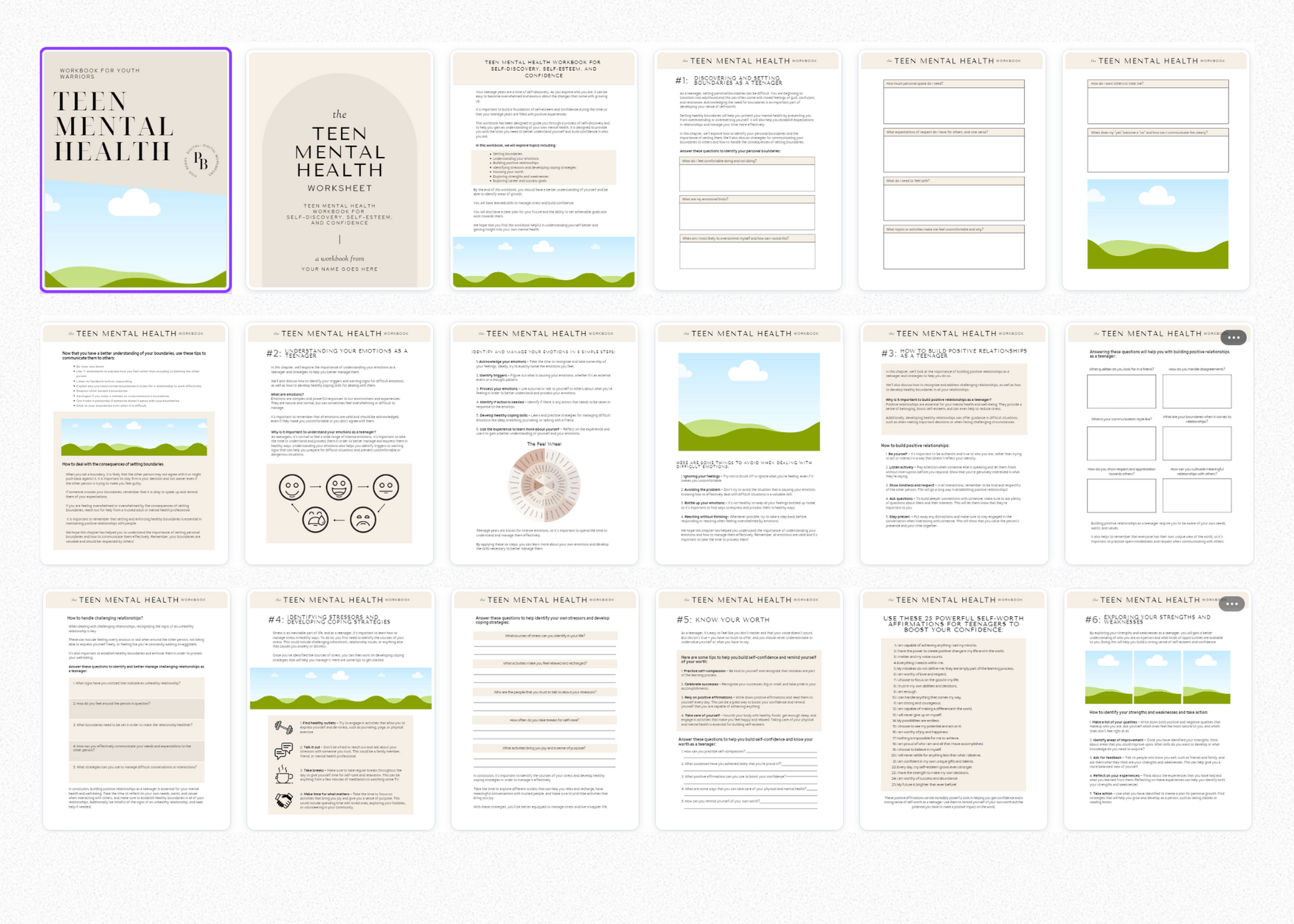 Canva Template Printable- Teen Mental Health Workbook- Fully Editable With Educational Content And Worksheets- Done For You Content
