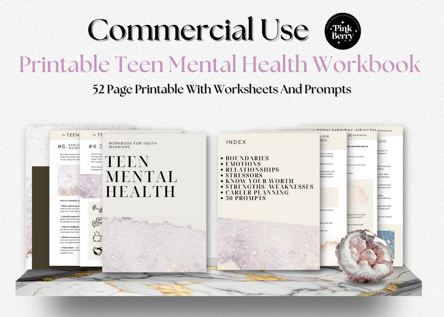 Commercial Use Printable Teen Mental Health Workbook- Printable Therapy Worksheet Set For Teens- Journal Prompts, Anxiety Management
