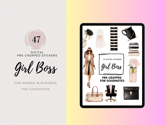 Digital Stickers For GoodNotes- Girl Boss Digital Stickers- Women In Business | 47 Pre-Cropped Digital Planner Stickers