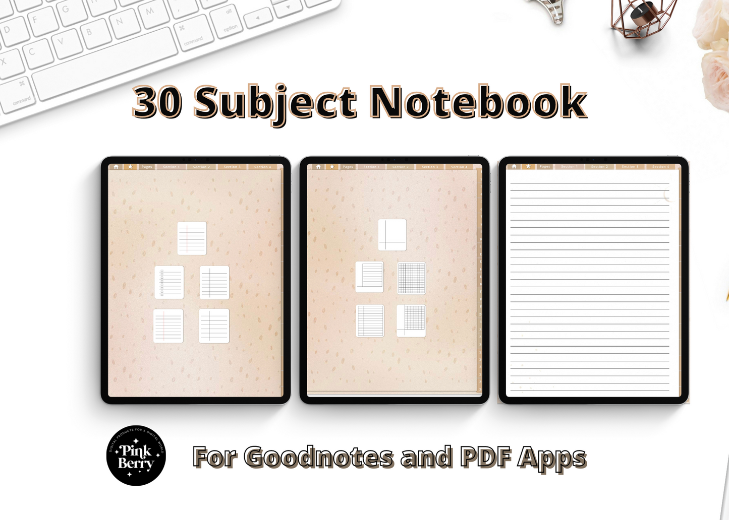 30 Subject Digital Notebook with Hyperlinked Tabs | Take Notes, Journal or Plan For Goodnotes 5