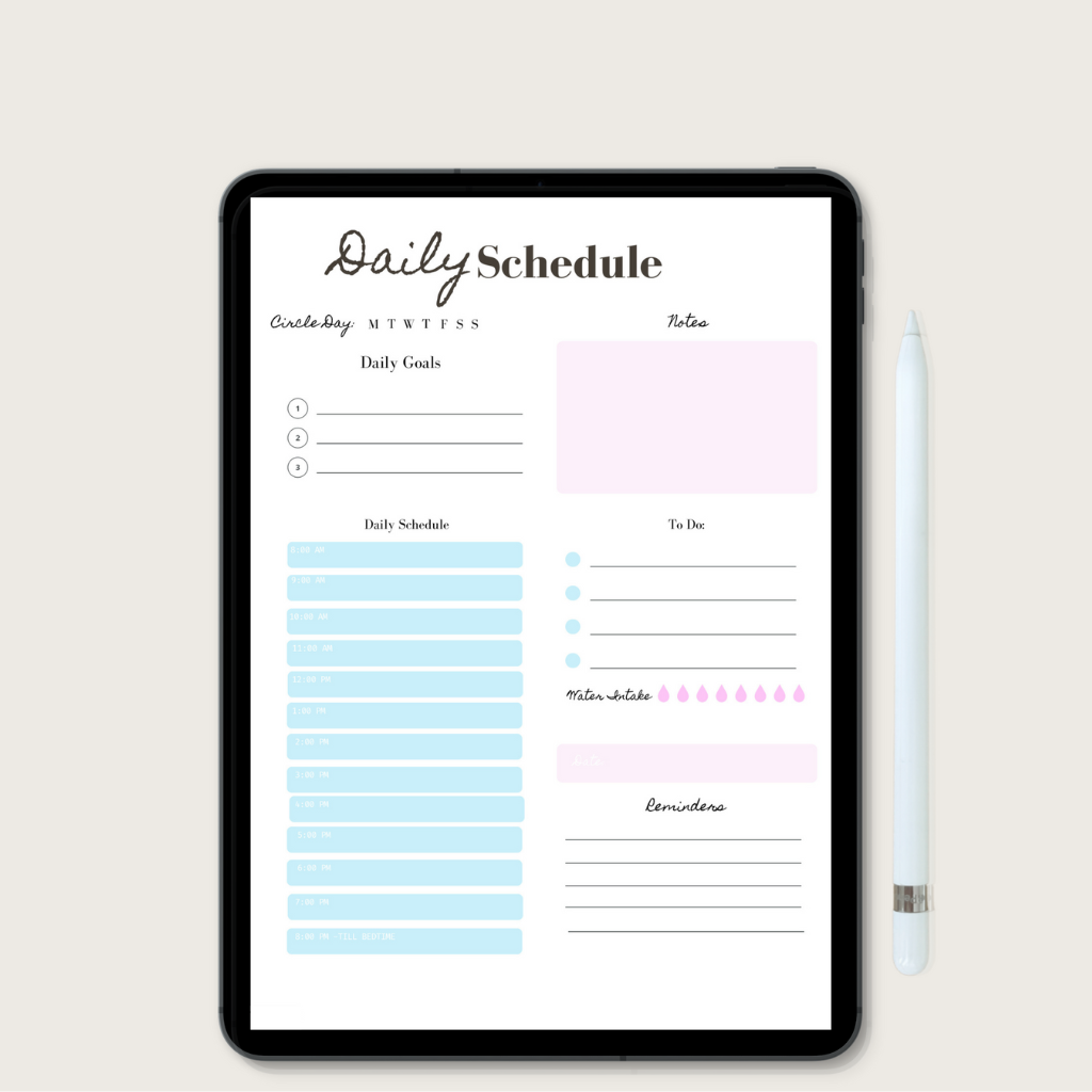 Undated Digital Daily Schedule Planner Instant Download For Notability GoodNotes -12 Different Colors And Styles