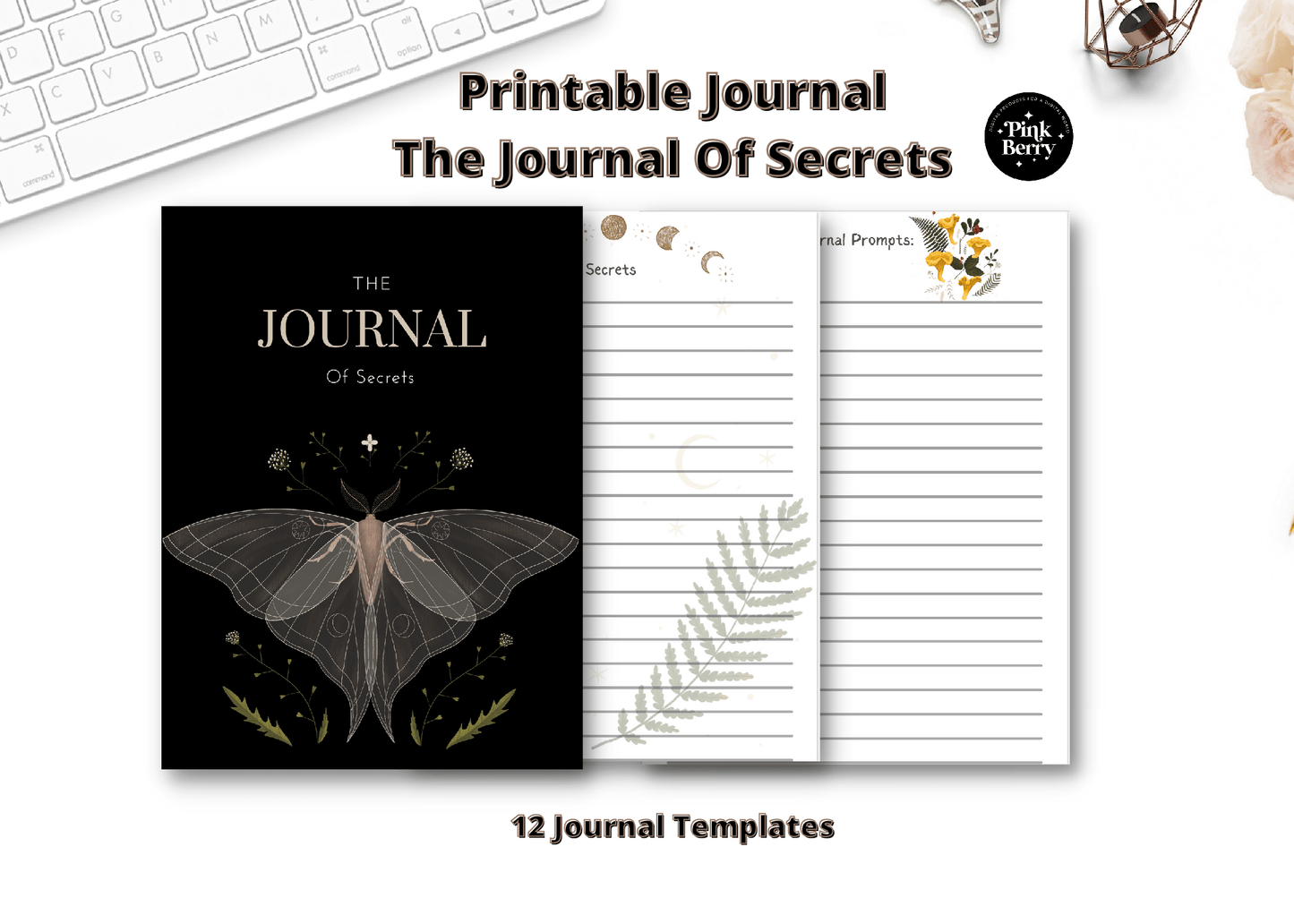 Printable Secrets Journal | Moth Themed Journal- 12 Templates | Printable Journals | Printable Diary