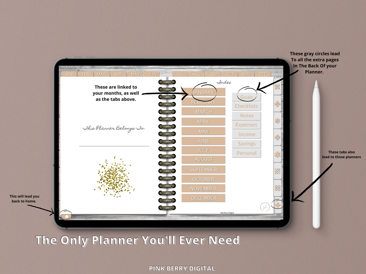 Undated Digital Life Planner And Sticker Book | Complete Planner | Gold Circle