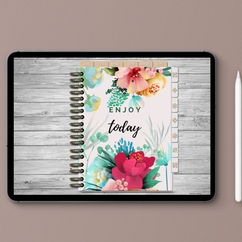 Undated Digital Life Planner And Sticker Book | Complete Planner | Flowers Border