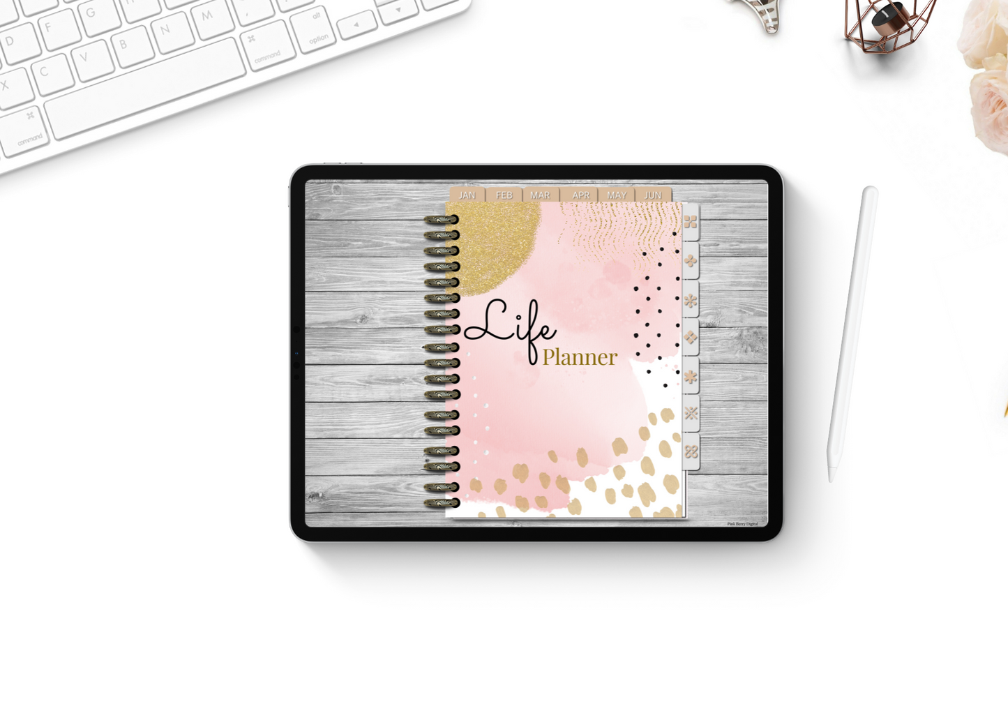 Undated Digital Life Planner And Sticker Book | Complete Planner | Pink And Gold