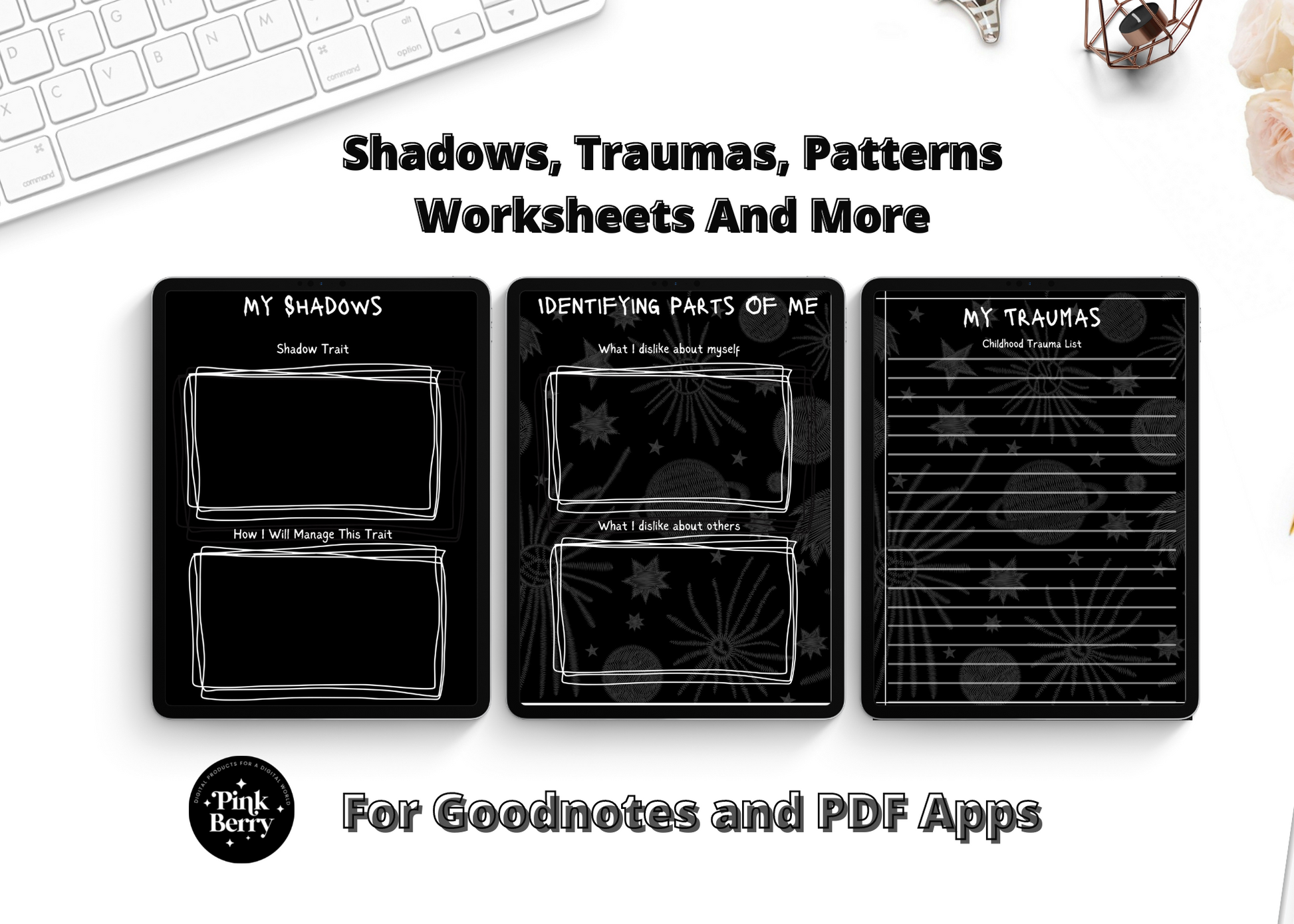 Digital Shadow Work Journal- Dark Mode | Mental Health Journal For Goodnotes and Notability 